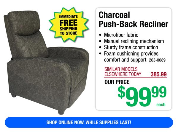 Charcoal Push-Back Recliner-ONLY \\$99.99!