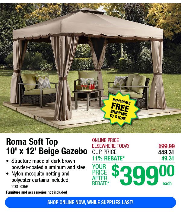 Roma Soft Top 10' x 12' Beige Gazebo