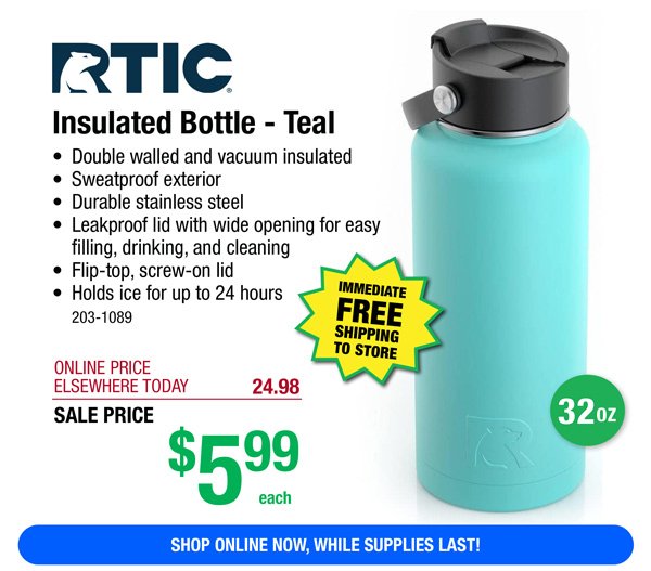 RTIC® 32 oz Insulated Bottle-ONLY \\$5.99!