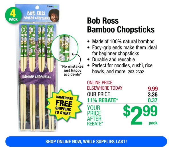 Bob Ross Bamboo Chopsticks-ONLY \\$2.99 After Rebate*!