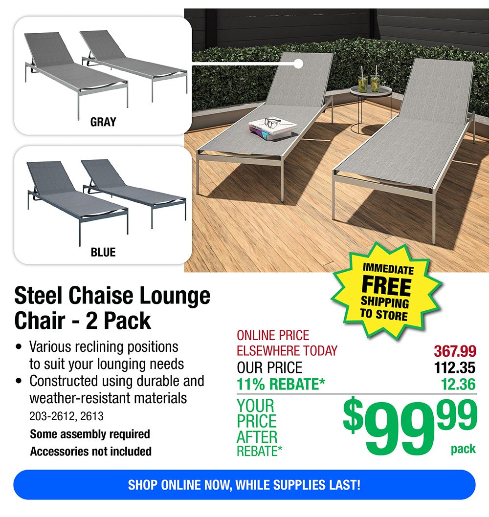 Steel Chaise Lounge Chair - 2 Pack