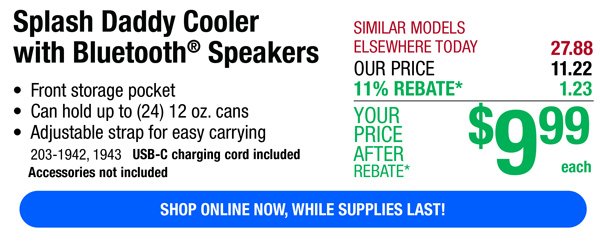 Splash Daddy Cooler with Bluetooth® Speakers-ONLY \\$9.99 After Rebate*!