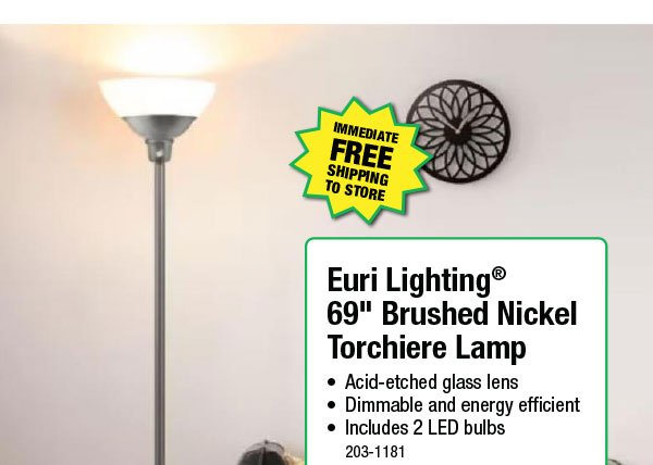 Euri Lighting® 69" Brushed Nickel Torchiere Lamp - Free Shipping To Store!