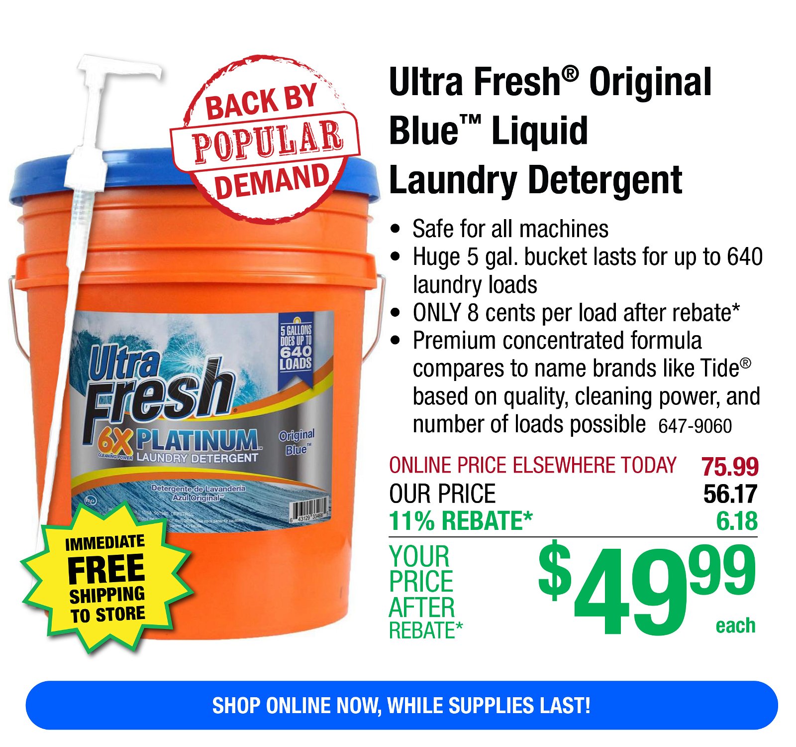 Ultra Fresh® Original Blue™ Liquid Laundry Detergent-ONLY \\$49.99 After Rebate*
