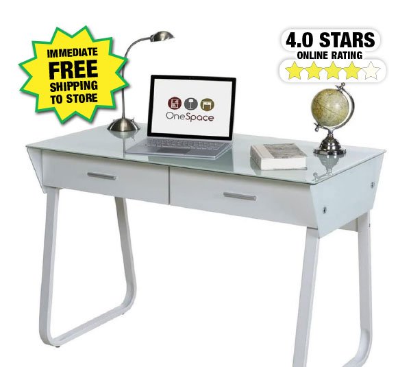 OneSpace Ultramodern Glass Desk with Drawers - Free Shipping To Store!