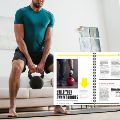 man with a kettlebell and the build your own workouts page