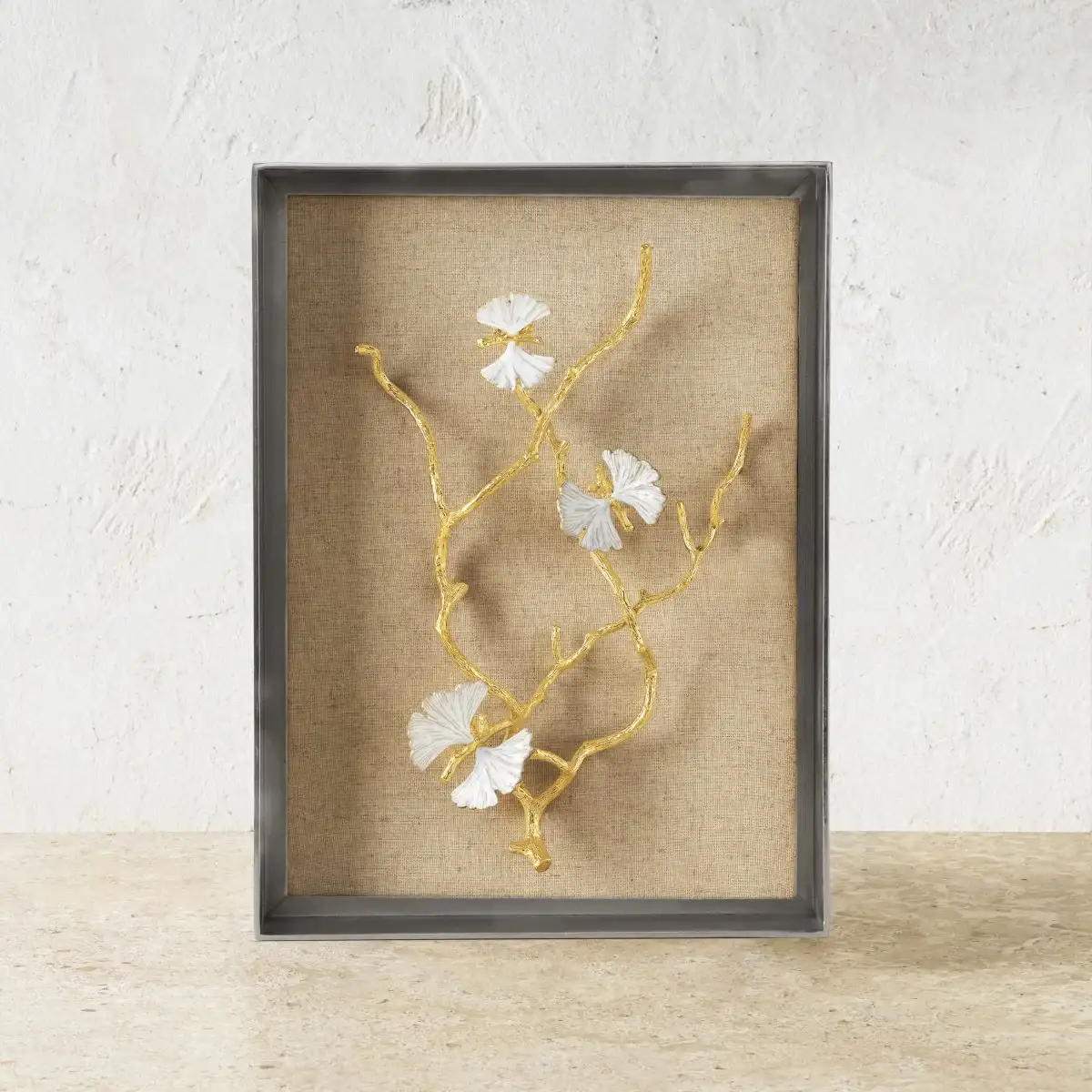 Image of Butterfly Ginkgo Gold Fabric Shadow Box