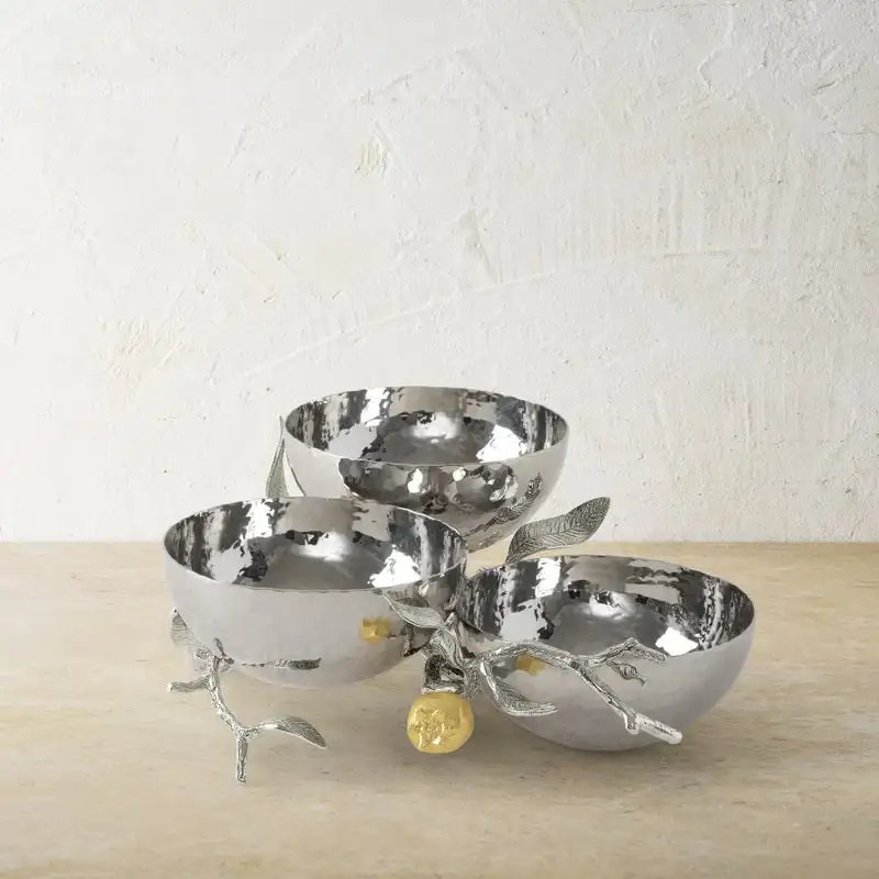 Image of Pomegranate Silver & Gold Triple Bowl