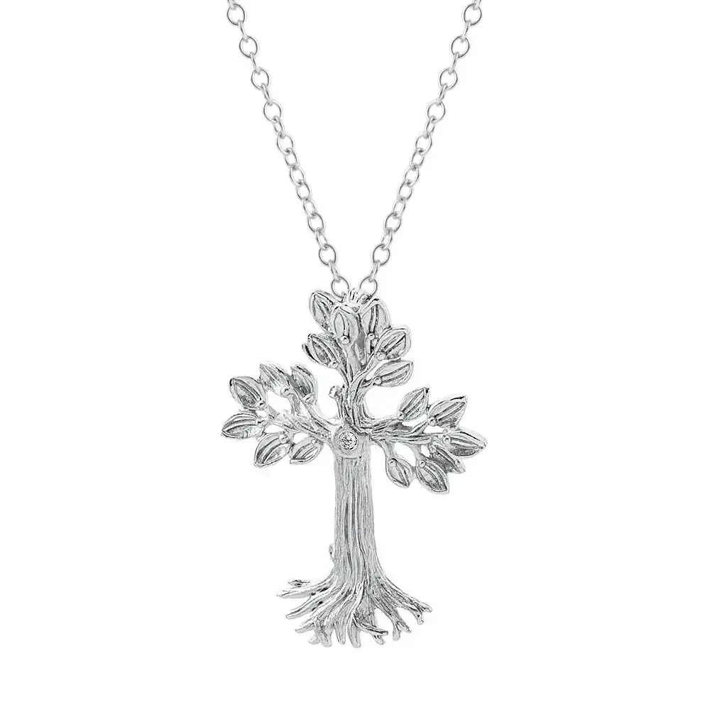 Image of Armenian Tree of Life 33mm Cross Pendant Necklace with Diamonds