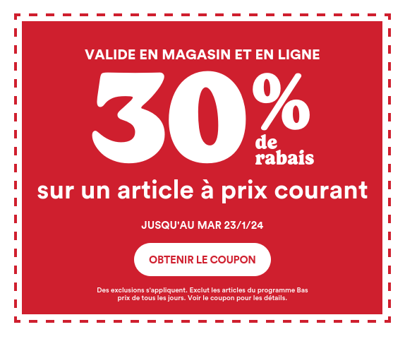 Coupon illustré – Cliquez ici pour obtenir votre coupon – Des exclusions s’appliquent. Voir le coupon pour obtenir des détails.