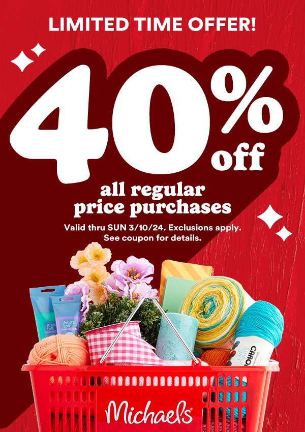 Valid in-store and online 40% off ERPP