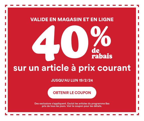 Coupon illustré – Cliquez ici pour obtenir votre coupon – Des exclusions s’appliquent. Voir le coupon pour obtenir des détails.