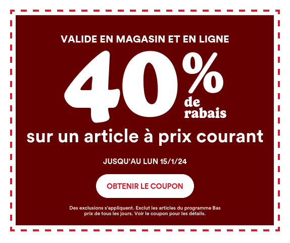 Coupon illustré – Cliquez ici pour obtenir votre coupon – Des exclusions s’appliquent. Voir le coupon pour obtenir des détails.