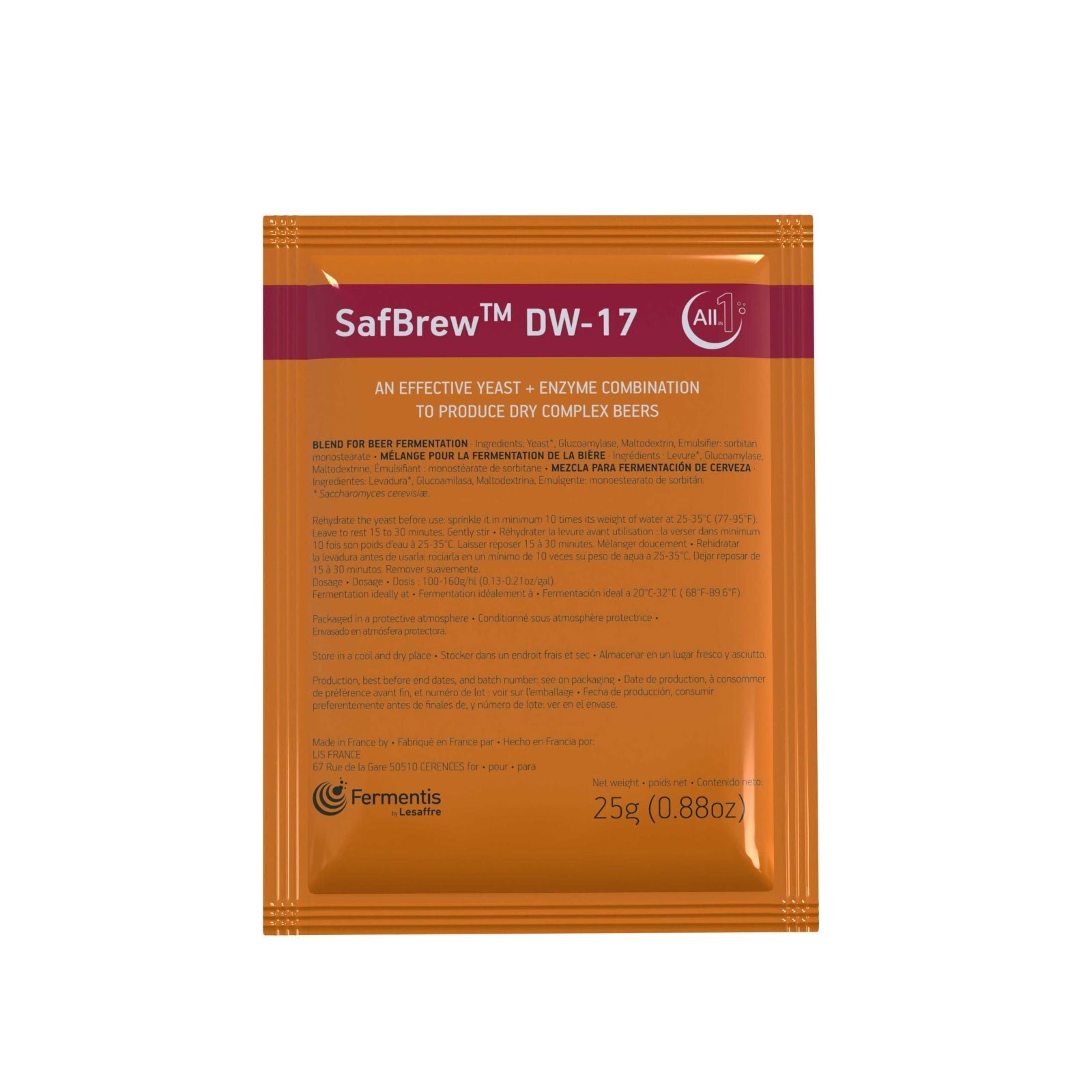 SafBrew DW-17 All in 1 Yeast and Enzyme - 25g