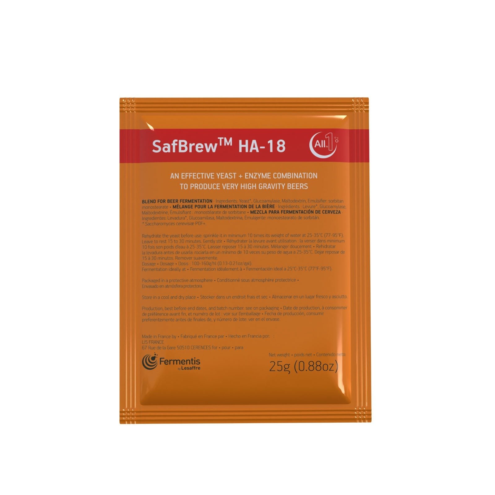 SafBrew HA-18 All in 1 Yeast and Enzyme - 25g