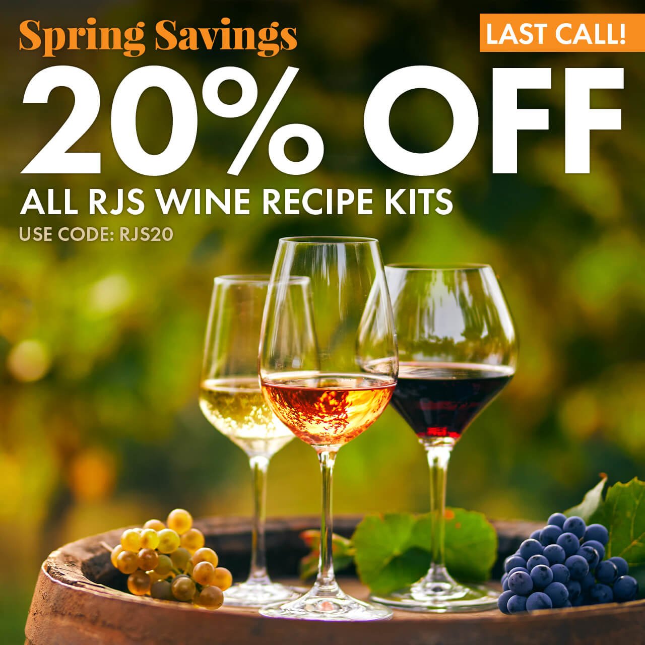 Spring Savings. 20% Off All RJS Wine Recipe Kits. Use code RJS20