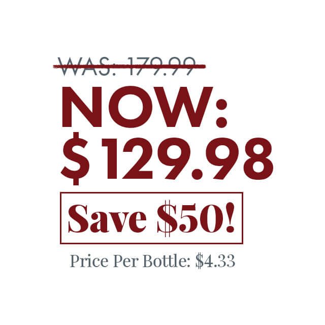 Was \\$179.99. Now \\$129.98. Save \\$50! Price per bottle: \\$4.33