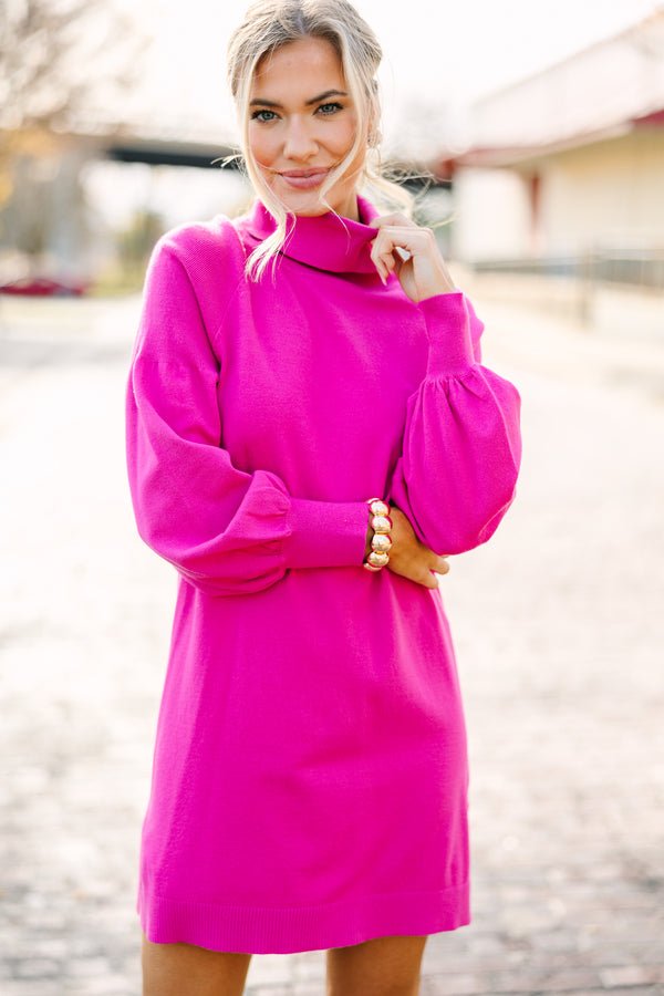 Wherever You Go Pink Turtleneck Sweater Dress