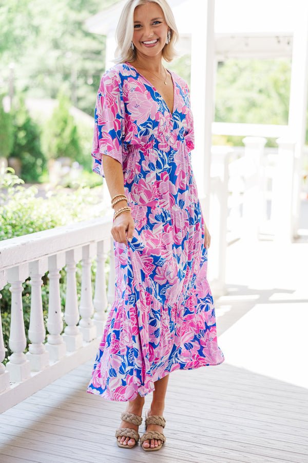 See It Through Royal Blue Floral Maxi Dress