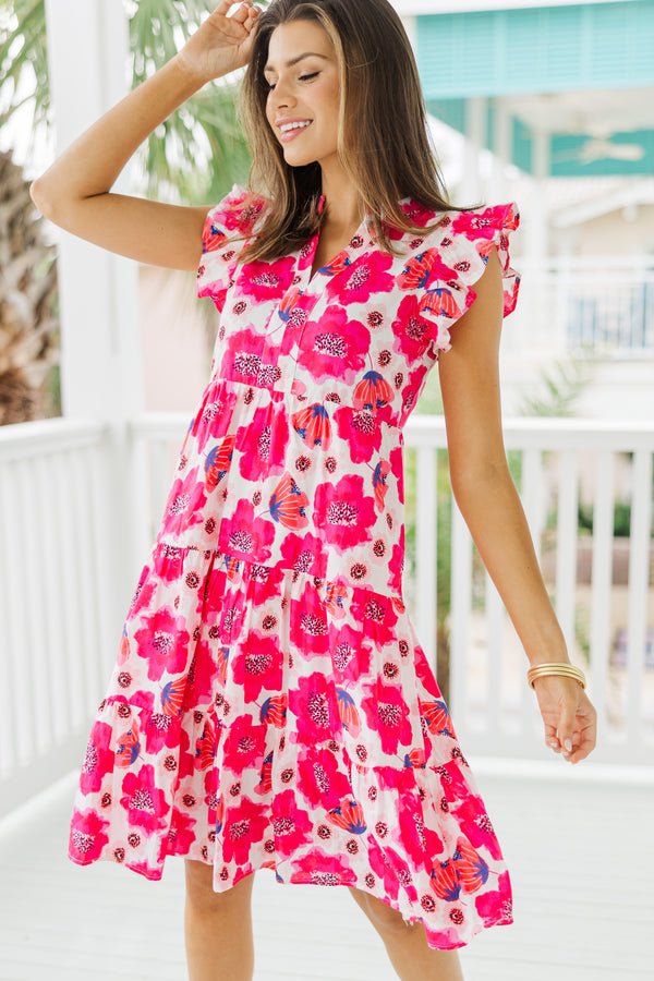 Make It Your Own Pink and White Floral Tiered Dress