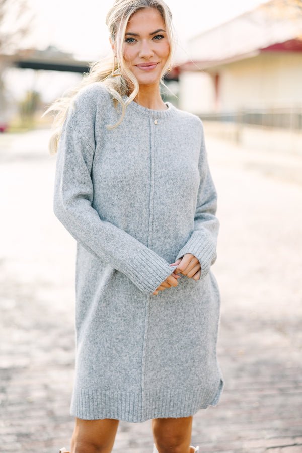 Just Think It Through Gray Tunic Sweater Dress