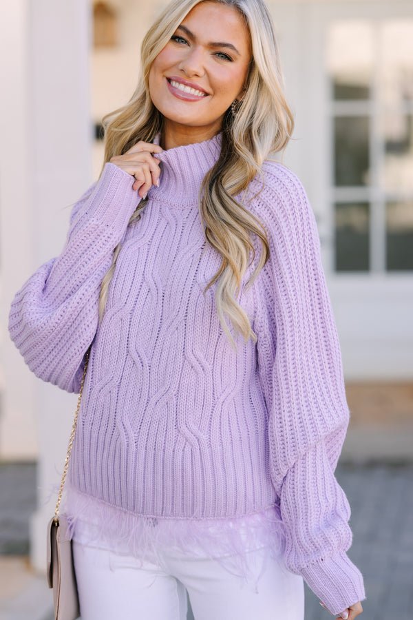 What's Going On Lavender Purple Feather Trim Sweater