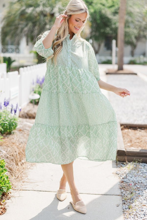 Just For You Sage Green Floral Midi Dress