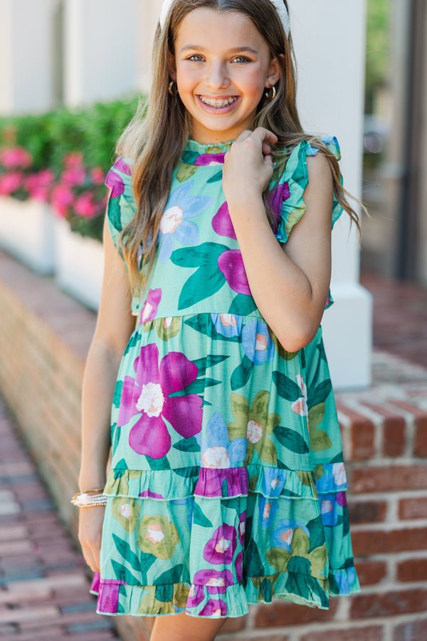 Girls: A True Beauty Sage Green Floral Dress