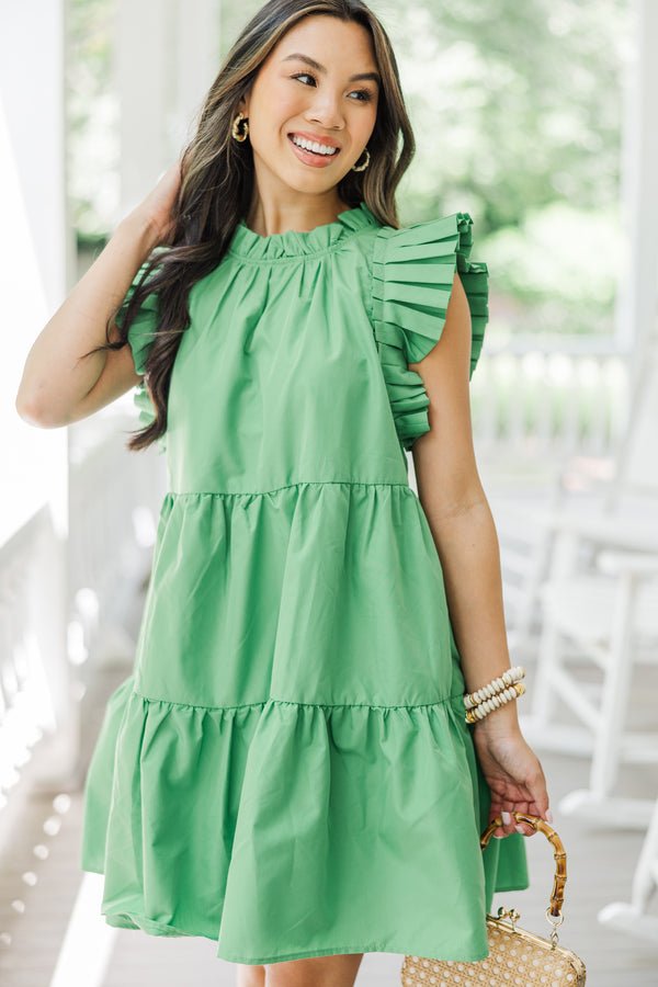 Tell It All Green Ruffled Dress