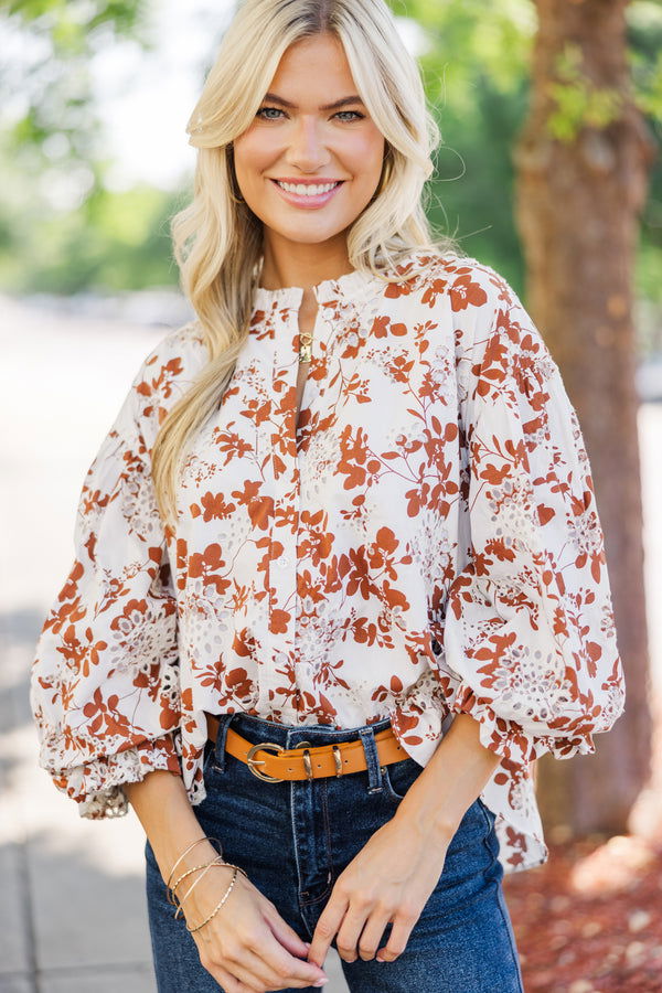 Take Your Turn Rust Orange Textured Blouse