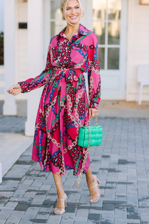 Watch You Move Pink Multi Printed Midi Dress