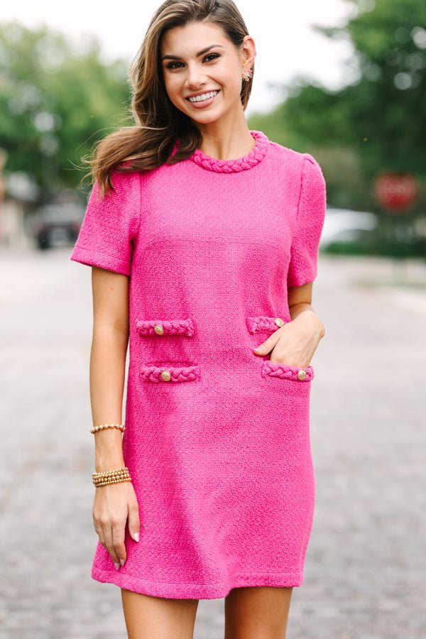 Ask You Out Pink Tweed Shift Dress