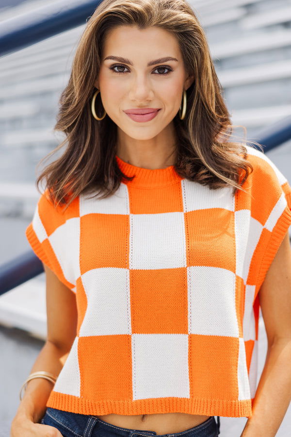 Sing Along Orange Checkered Sweater