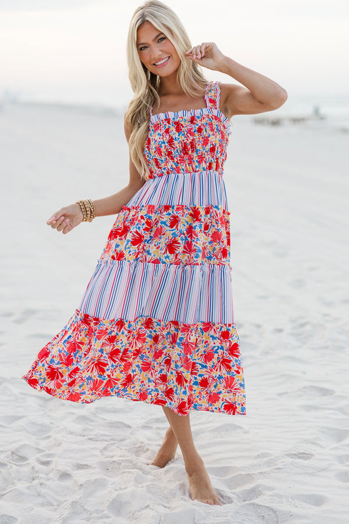 Just For Us Red Mixed Print Midi Dress