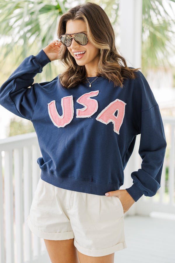 Living The Life Navy Blue Graphic Pullover