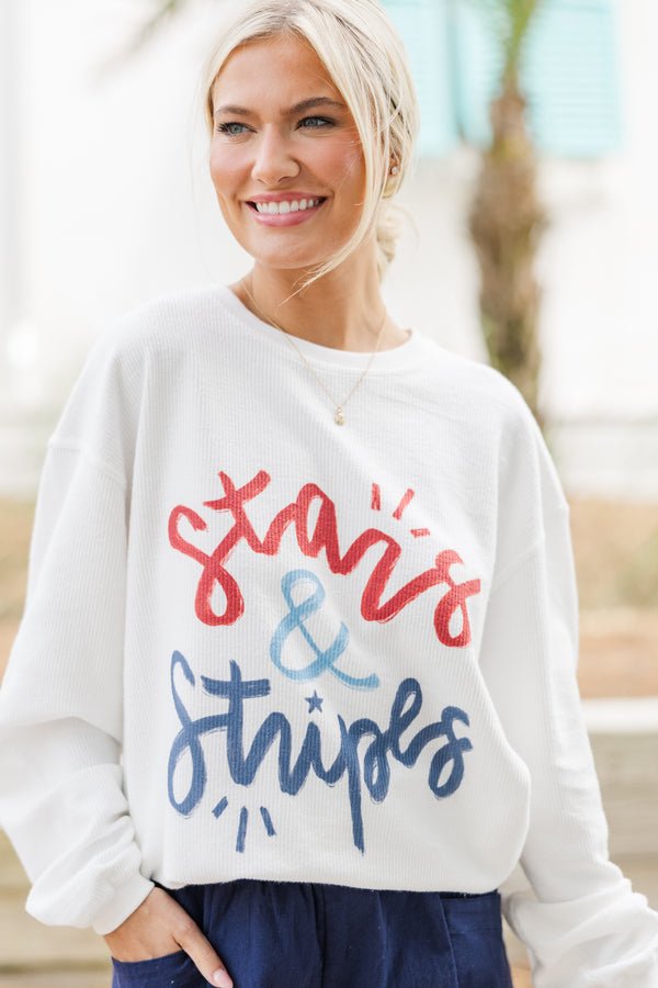 Stars & Stripes White Graphic Corded Sweatshirt