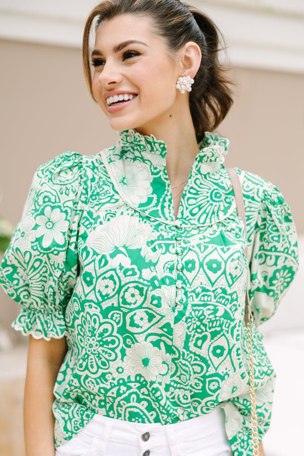 Keep It Up Green Floral Blouse
