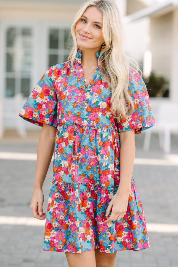 All Heart Blue Floral Babydoll Dress