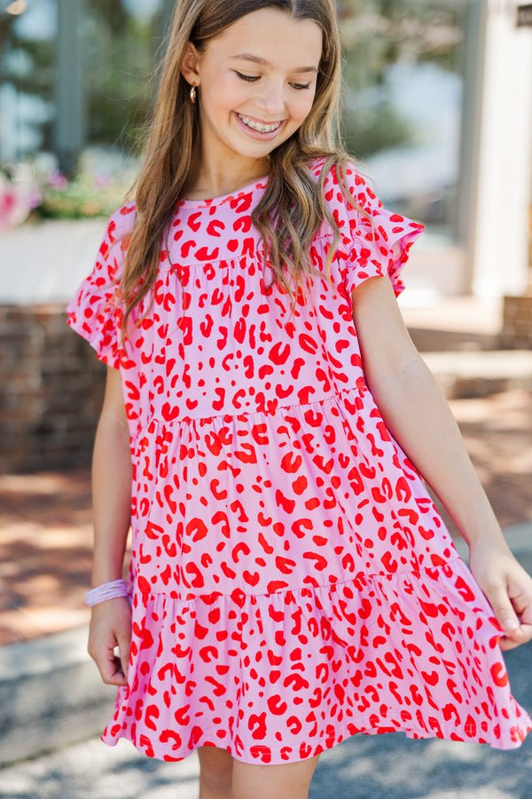 Girls: Loose My Breath Fuchsia Pink Leopard Babydoll Dress