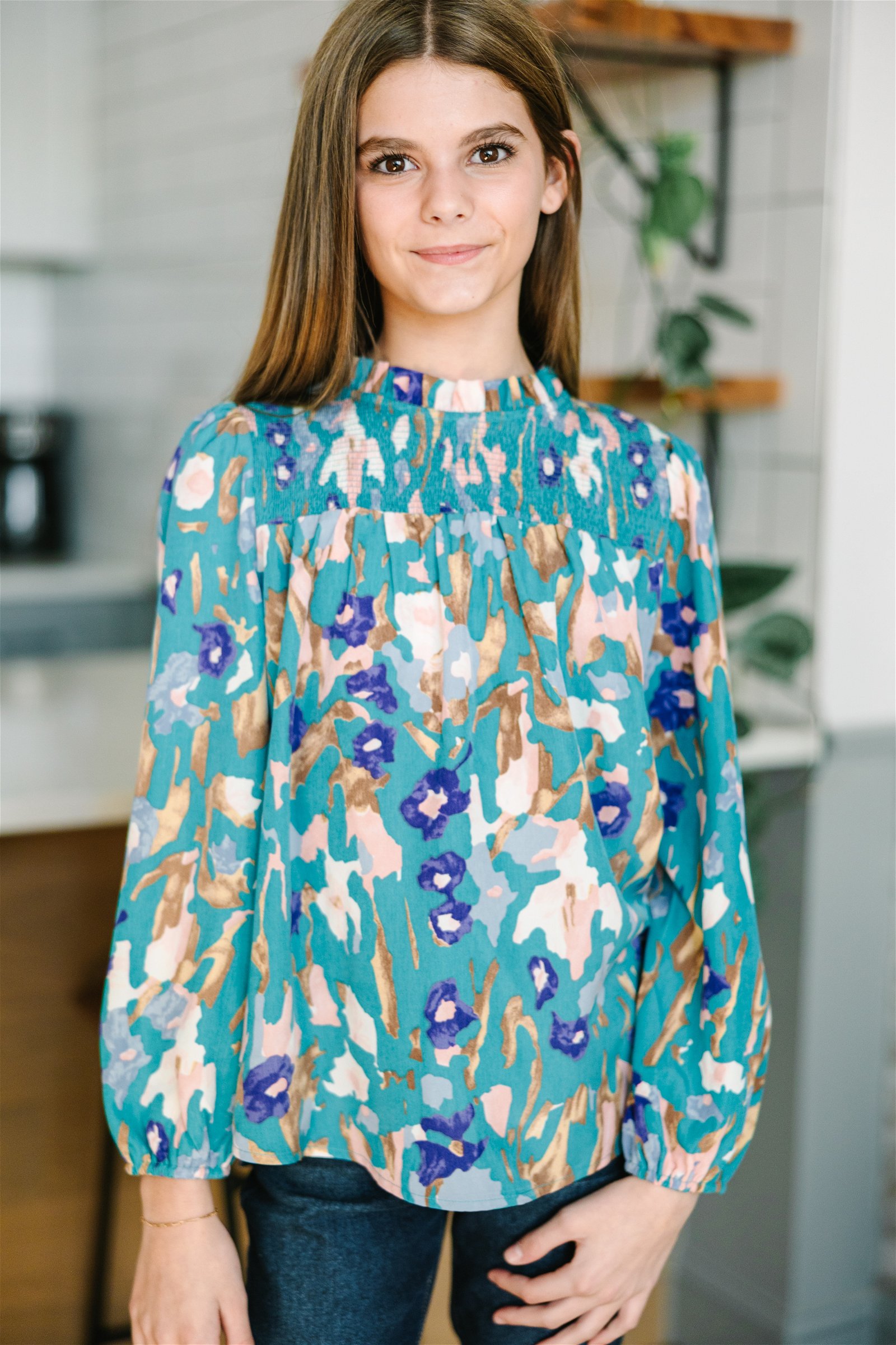 Girls: Raise Your Standards Teal Blue Floral Blouse