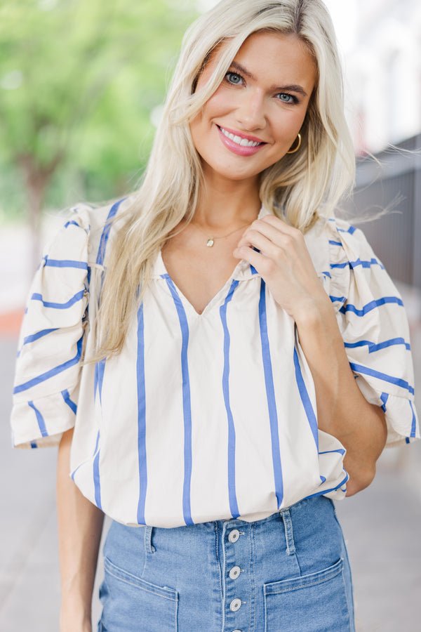 Take A Chance Blue Striped Blouse