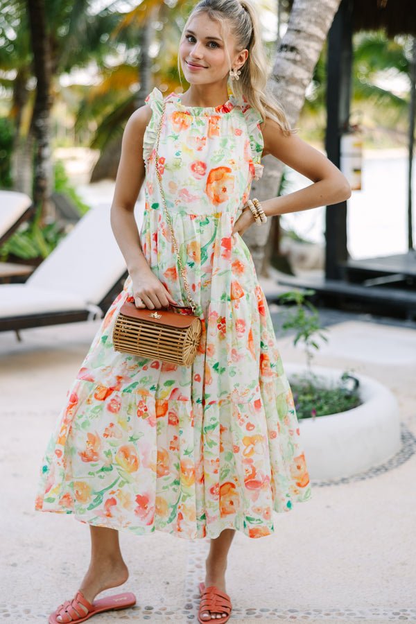 Just A Dream Orange Floral Midi Dress