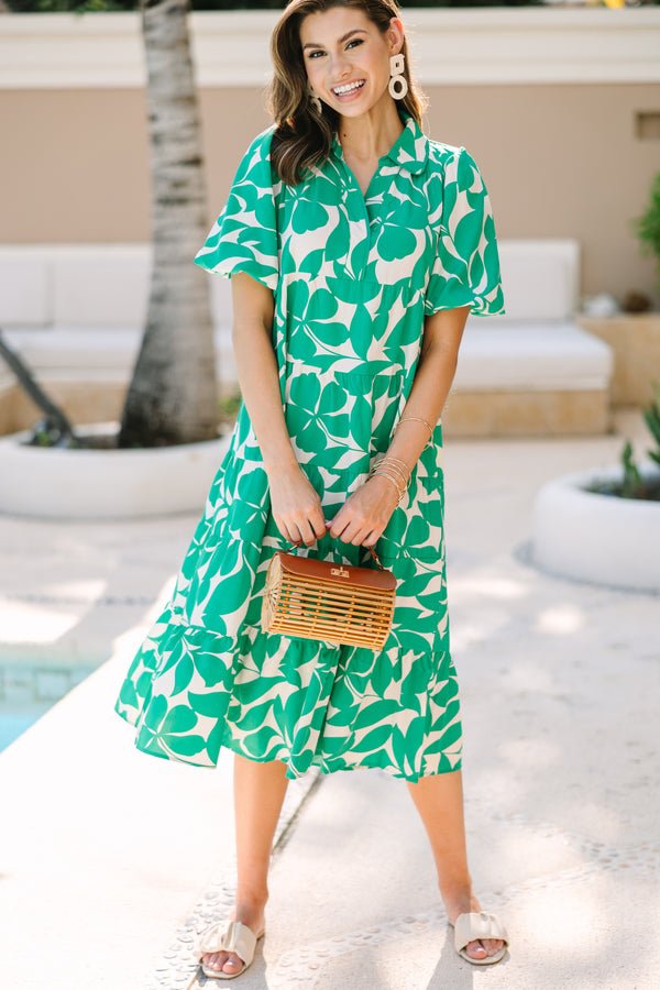 Listen To Your Heart Green Floral Midi Dress