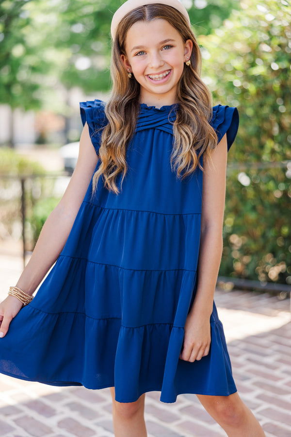 Girls: All About You Navy Blue Ruffled Dress