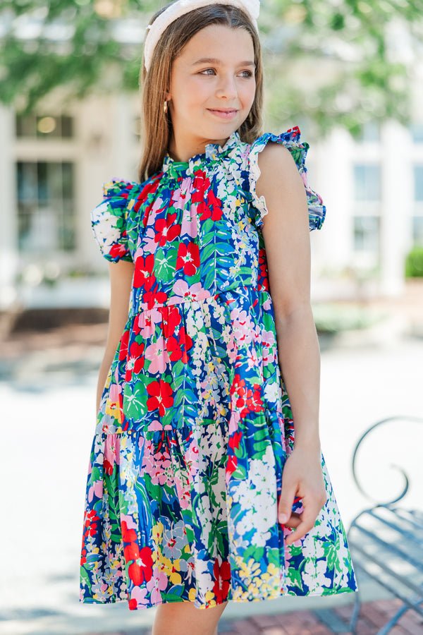 Girls: What Dreams Are Made Of Navy Floral Ruffled Dress