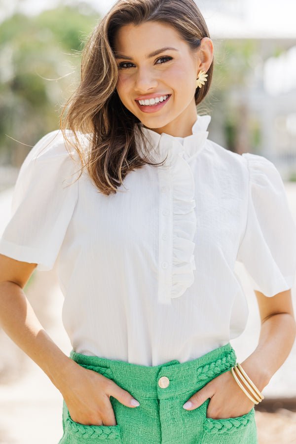 Watch Me Go White Ruffled Blouse