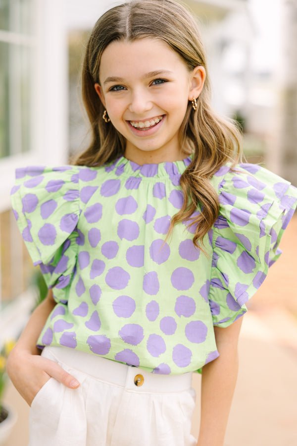 Girls: True Self Green Polka Dot Ruffled Blouse