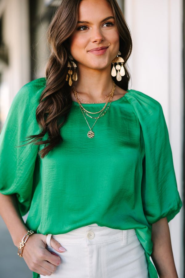 Take It Easy Green Bubble Sleeve Blouse