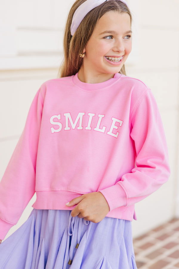 PREORDER: Girls: Just Smile Bubblegum Pink Graphic Sweatshirt