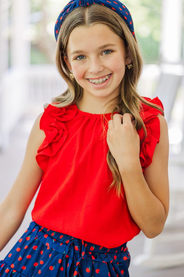 Girls: Listen To Your Heart Red Ruffled Blouse